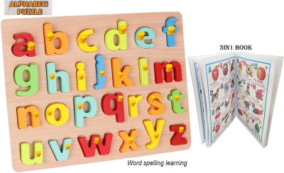 SHALAFI Learning ABCD Board English Small Alphabet Puzzles Educational Blocks +3in1 Book(Beige, Multicolor)
