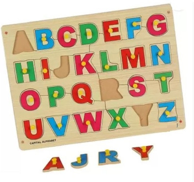 Childgossip Wooden Peg ABC Alphabet Shape Board With Picture Alphabet Matching Puzzle Toys(Beige)