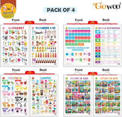 GO WOO Pack of 4 ALPHABET&NUMBER1-10NUMBER&FRACTIONS&MATHKEYWORDCOLOURS&SHAPES and MORE(Silver)