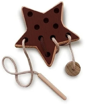 XSOURCE Wooden Lacing Toy for 2 Years Toddler Skills Development Toy for Toddlers(Brown)