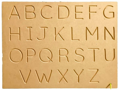 REWASHREE CRAFT WORLD Capital Alphabet Wooden Tracing Practice Board with Dummy Pencil Learning Toy(Brown)