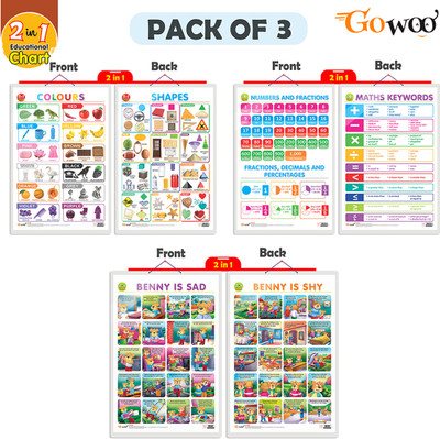 GO WOO Packof3|2IN 1NUMBER&FRACTION&MATHKEYWORDS,COLORS&SHAPES&BENNYISSAD&SHYChart(Silver)