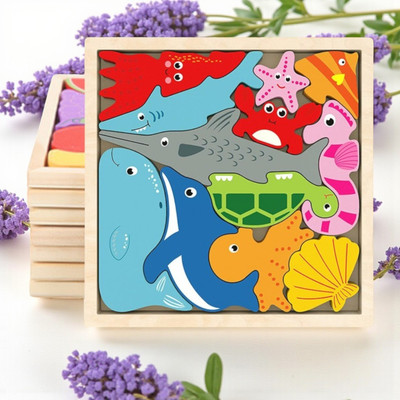 VHD Sea Animal Wooden Jigsaw Puzzle for Kids – Educational Toy Q12(Multicolor)