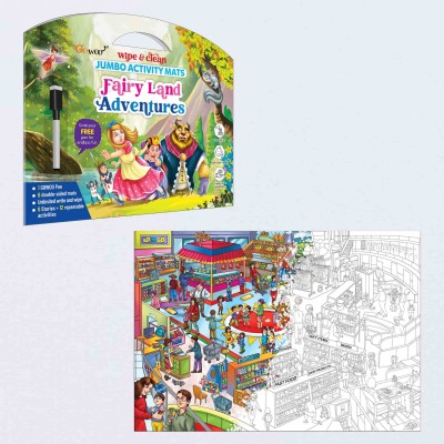 GO WOO FAIRY LAND ADVENTURES and GIANT AT THE MALL COLOURING POSTER | combo of 2(Multicolor)