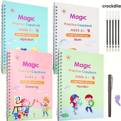 crockdile Preschool Handwriting Mastery: 4 Copybooks + Pen Holder(Multicolor)