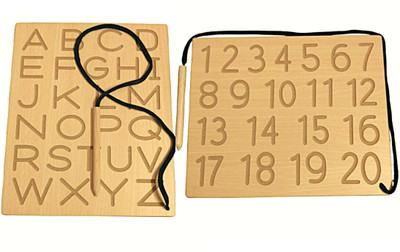 APD ABCD and Number 1-20 Writing Practice Wooden Boards With Dummy Pencil (combo)(Brown)