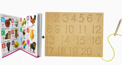 SHALAFI Wooden Numbers Hand Writing Practice Tracing Board Counting(1-20)Slate+3in1 Book(Beige)
