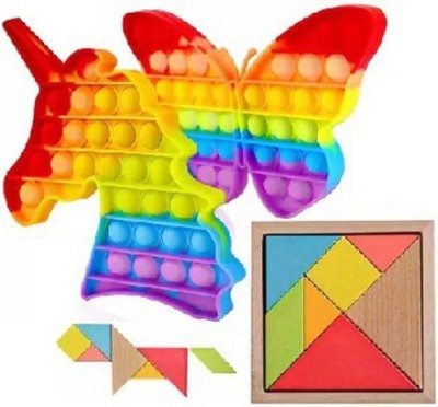 Vedy WOODEN GEOMETRIC PUZZLE BOARD +POP IT FIDGET TOY ( Set of 3)(Multicolor)