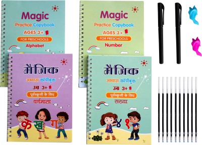 ZEQTOS Magic Practice copy hindi and english alphabet 4book+10Refills+1pen(Multicolor)