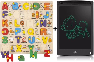 SHALAFI Learning Alphabet Jigsaw Puzzles Educational Board +LCD Writing Pad/Tablet Board(Beige, Multicolor)