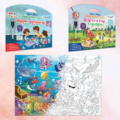 GO WOO SHAPES & PATTERNS,SEARCH & FIND EXPEDITION MATS,UNDER THE OCEAN COLOURING POSTER(Multicolor)