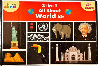 Learningdino 3-in-1 Kit for Kids with GK Book, Countries Flashcards and World Map(Multicolor)