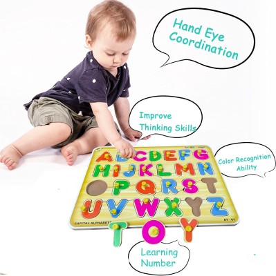 ARVANA Wooden Capital Alphabet Puzzle Board Educational Board Puzzle Baby brain tester(Brown, Multicolor)