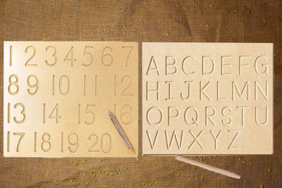 SHALAFI Combo of English Alphabet & 1-20 Mathematics Numbers Tracing Board Writing Slate(Beige)