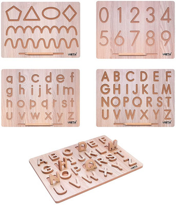 Virth Alphabets, Number And ABCD Puzzle Board Combo For Pre School Kids(Brown)