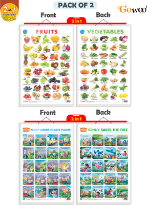 GO WOO Packof2|2IN 1FRUITS&VEGETABLES&2IN1 BENNYLEARNSTOLOVEPLANT&BENNYSAVETHETREEChart(White)