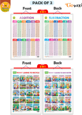 GO WOO Packof2|2IN 1ADDITION&SUBTRACTION&LEARNSTO RECYCLE&BENNY TEACHESTOSAVEWATERChart(Purple)