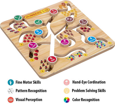 Plus Shine Wooden Maze Chase Puzzle Number/Counting 1-10 Maze Matching Practice Board Game(Beige, Multicolor)