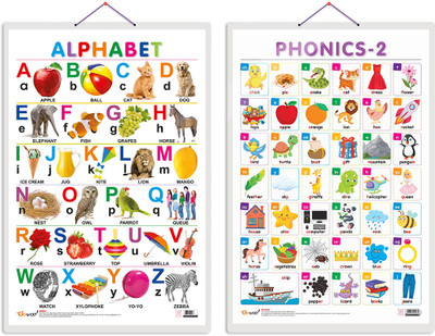 GO WOO Pack of 2 Alphabet and PHONICS - 2 Educational charts with Lamination(Purple)
