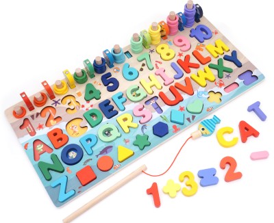 Wooden Wonders Montessori Math Marvels: Wooden Fishing & Counting Board for Early Education(Multicolor)