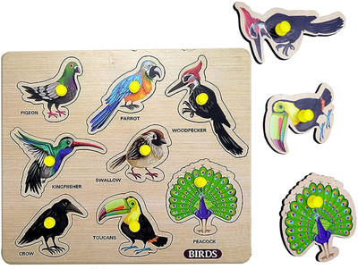 SHALAFI Identification Birds Names Learning Educational Toys Board Birds Wooden Puzzle(Multicolor)