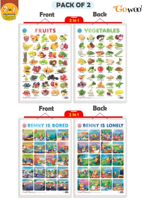 GO WOO Packof2|2IN 1 FRUITS&VEGETABLESand2 IN 1BENNY ISBORED AND BENNY IS LONELY Charts(Red)