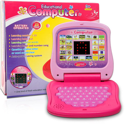 PRANCING UNICORN Learning ABC and 123, Kids Laptop Toy with LED Display and Music(Pink)