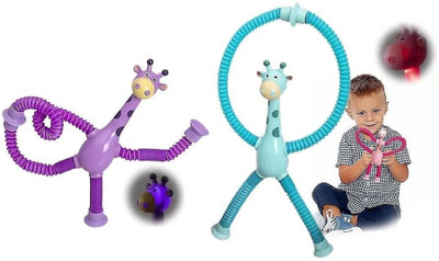 Quasar Giraffe Cartoon Bendable Telescopic Pop Tube Fidget Sensory Toy Pack of 2(Multicolor)