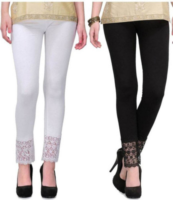 PI World Ethnic Wear Legging(White, Black, Solid)