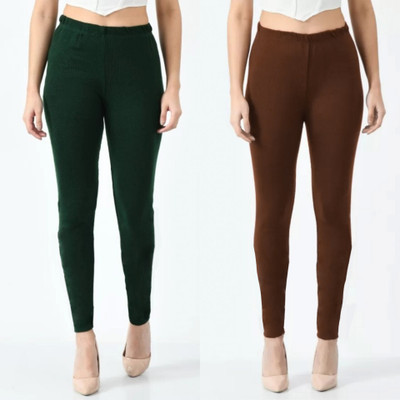 LIVVIE Ankle Length Western Wear Legging(Dark Green, Brown, Solid)
