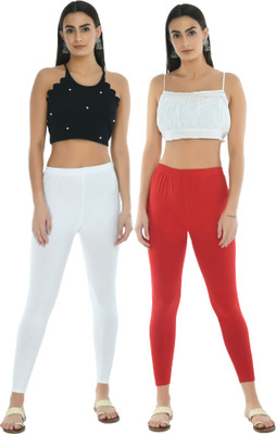 Sukhharta Ankle Length  Western Wear Legging(White, Red, Solid)