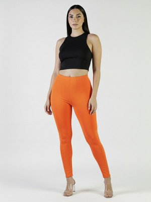 Plus Size Ankle Length  Ethnic Wear Legging(Orange, Solid)