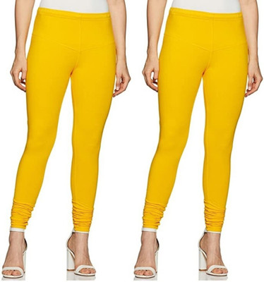 BingKap Churidar Length Ethnic Wear Legging(Yellow, Solid)