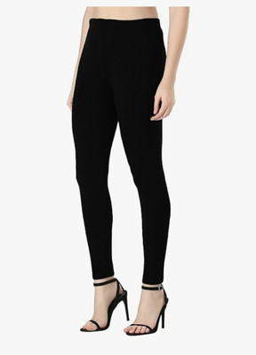 Pink Uv Churidar Length Winter Wear Legging(Black, Solid)