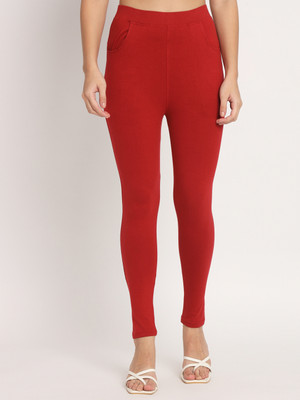 thread plus Ankle Length  Ethnic Wear Legging(Red, Solid)