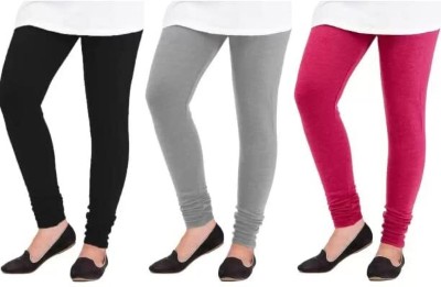 LEEVAJ WORLD Churidar Length Winter Wear Legging(Black, Grey, Pink, Solid)