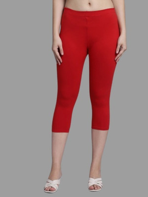 Trend Level 3/4th/Calf Length Western Wear Legging(Red, Solid)
