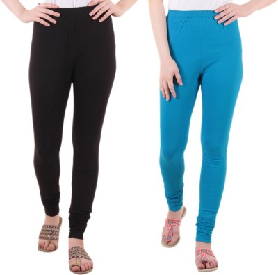 DIAZ Churidar Length Ethnic Wear Legging(Light Blue, Black, Solid)