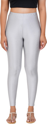 Superglow Ankle Length Western Wear Legging(Silver, Solid)