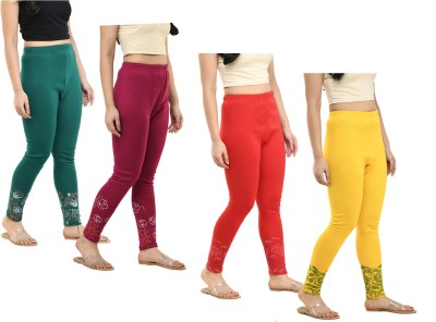 KAVYA Ankle Length  Western Wear Legging(Green, Brown, Yellow, Floral Print)