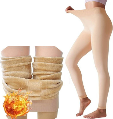 Abbana Ankle Length Winter Wear Legging(Beige, Solid)