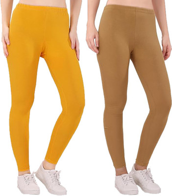 100LUCK Ankle Length  Western Wear Legging(Yellow, Beige, Solid)