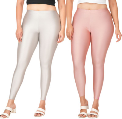 LoveiT Ankle Length Western Wear Legging(Silver, Pink, Solid)