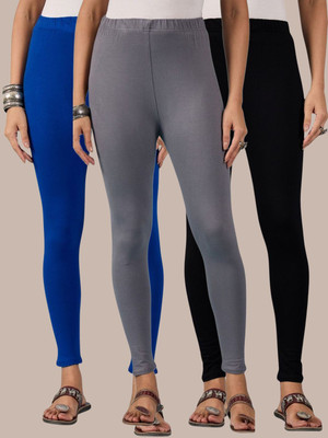 QIOA Ankle Length Western Wear Legging(Blue, Black, Grey, Solid)