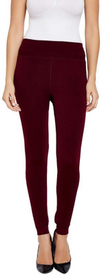 Wave Fashion Ankle Length Western Wear Legging(Maroon, Solid)