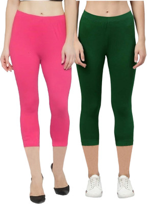 ZAYANQA 3/4th/Calf Length Western Wear Legging(Pink, Green, Solid)