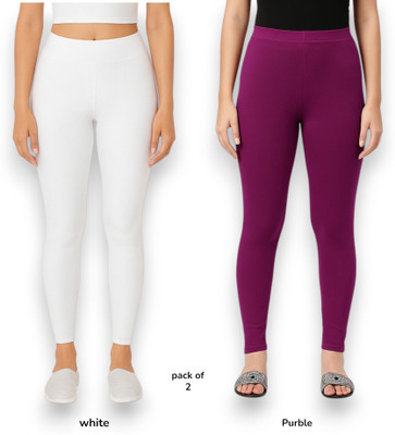CCFFASHION Ankle Length Western Wear Legging(Purple, White, Solid)