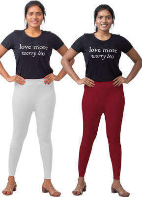 XUFA Ankle Length  Ethnic Wear Legging(White, Maroon, Solid)