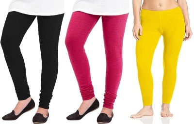 LEEVAJ WORLD Churidar Length Winter Wear Legging(Black, Pink, Yellow, Solid)