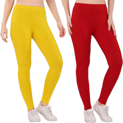 adibaba Ankle Length  Western Wear Legging(Yellow, Red, Solid)